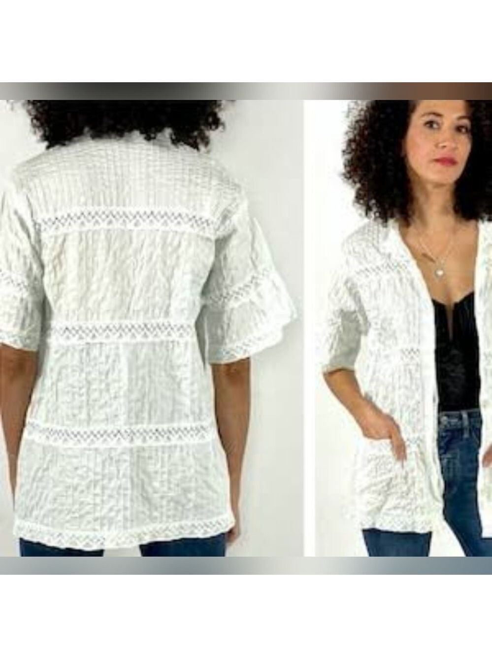 White Cotton Pintuck Tunic Lace Cottagecore Grandmacore One Size - Picture 8 of 15